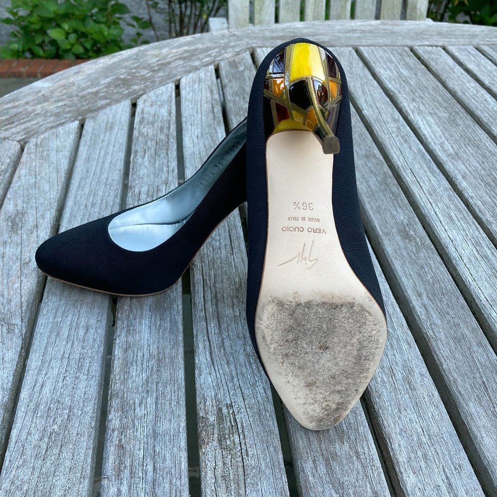 GIUSEPPE ZANOTTI Black Grosgrain Pumps with Multicolored Heels Size 36.5 - Picture 11 of 14